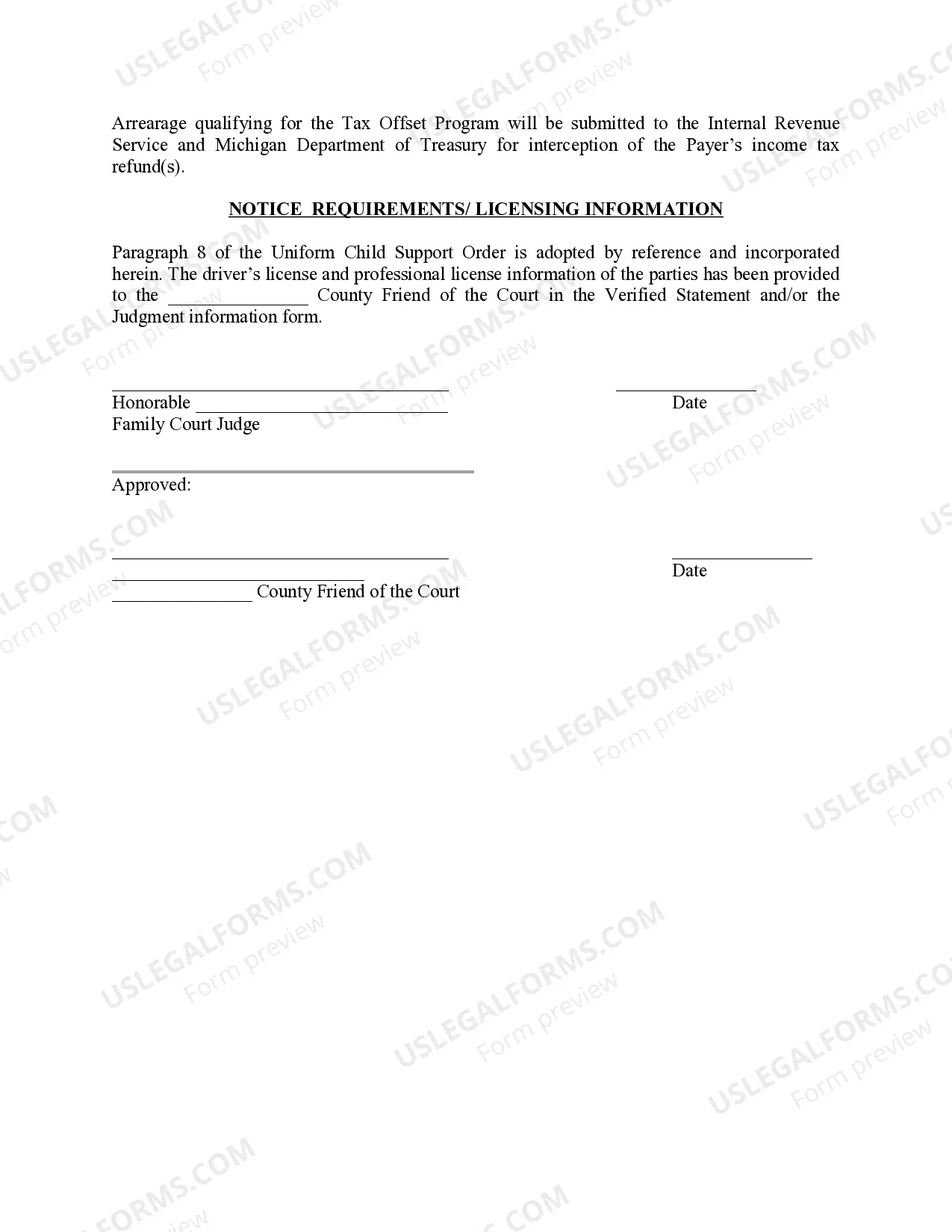 Preview Michigan Judicial Circuit Court - Order Regarding Custody, Parenting Time (Visitation) and Child Support - Sole Physical Custody with Reasonable Visitation
