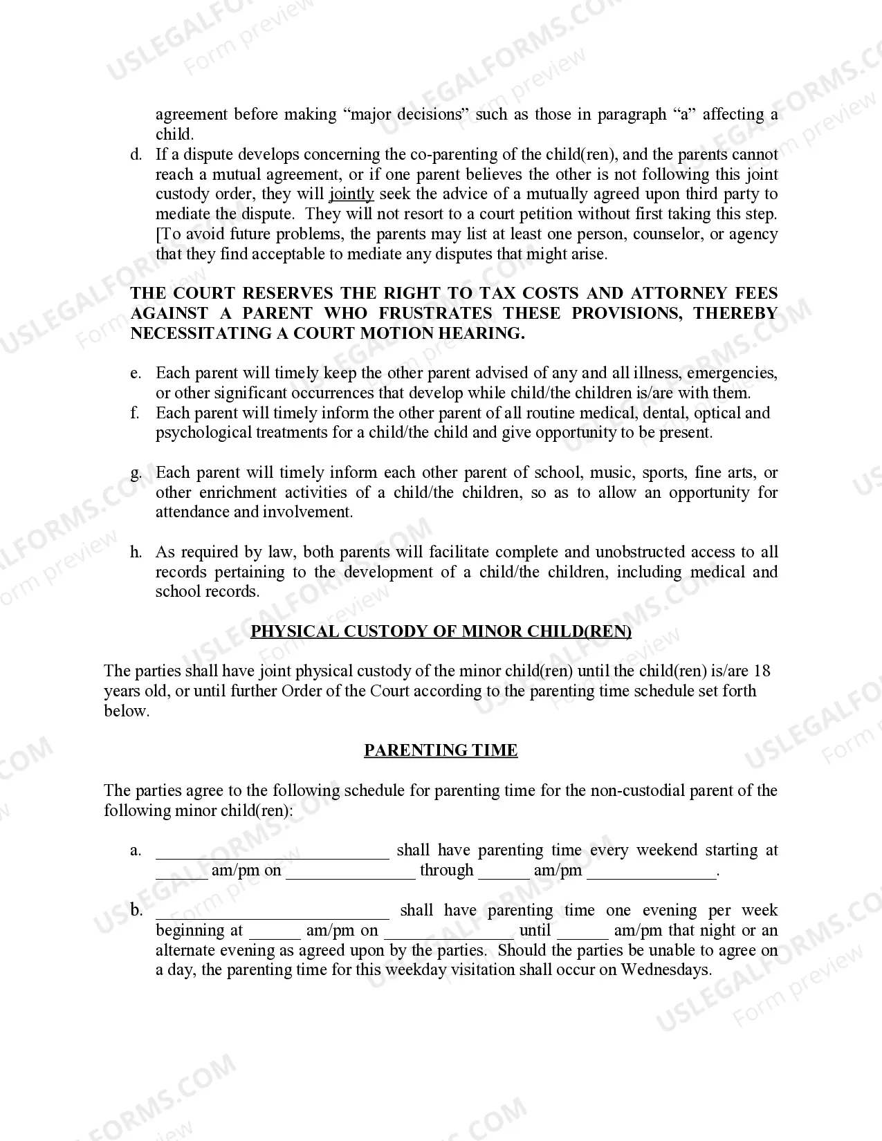 Preview Michigan Judicial Circuit Court - Order Regarding Custody, Parenting Time (Visitation) and Child Support - Joint Physical Custody with Parenting Time Schedule Occuring on Weekends