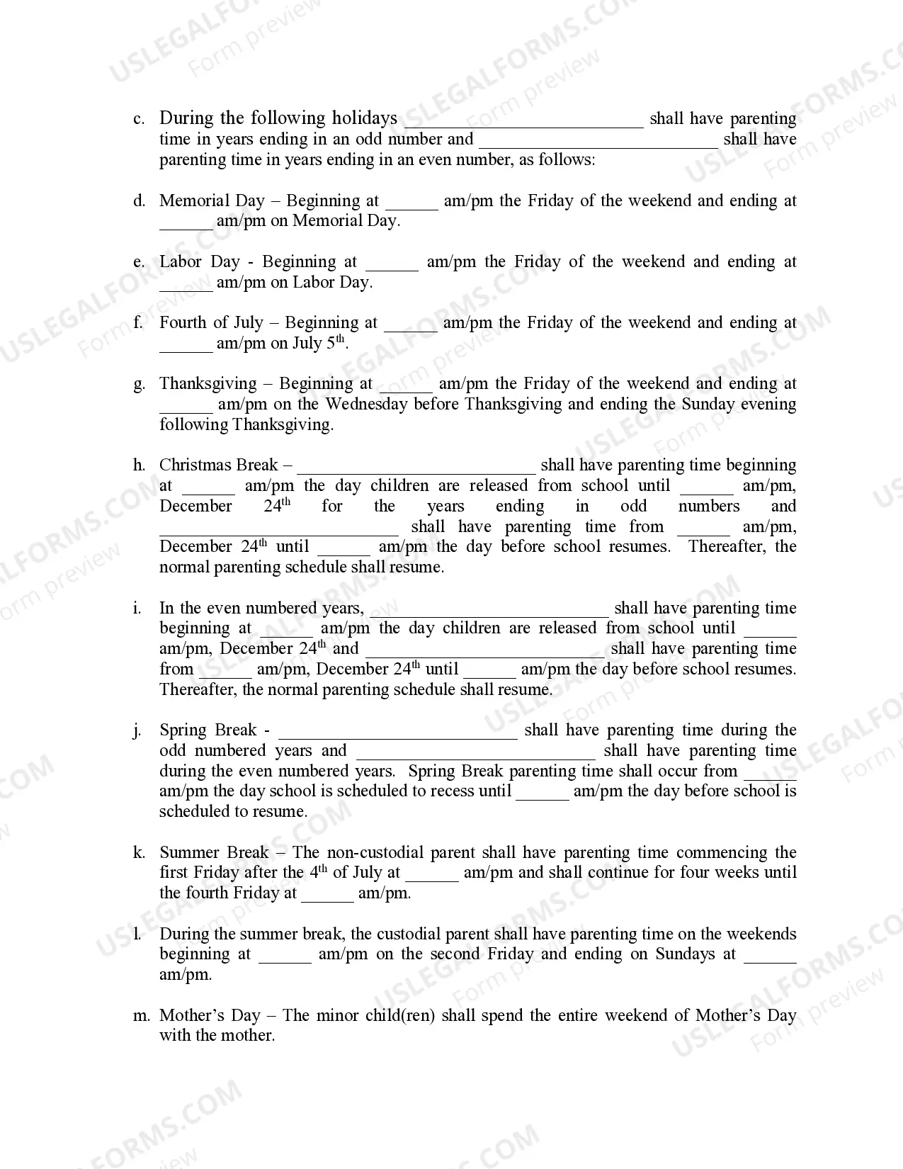 Preview Michigan Judicial Circuit Court - Order Regarding Custody, Parenting Time (Visitation) and Child Support - Joint Physical Custody with Parenting Time Schedule Occuring on Weekends