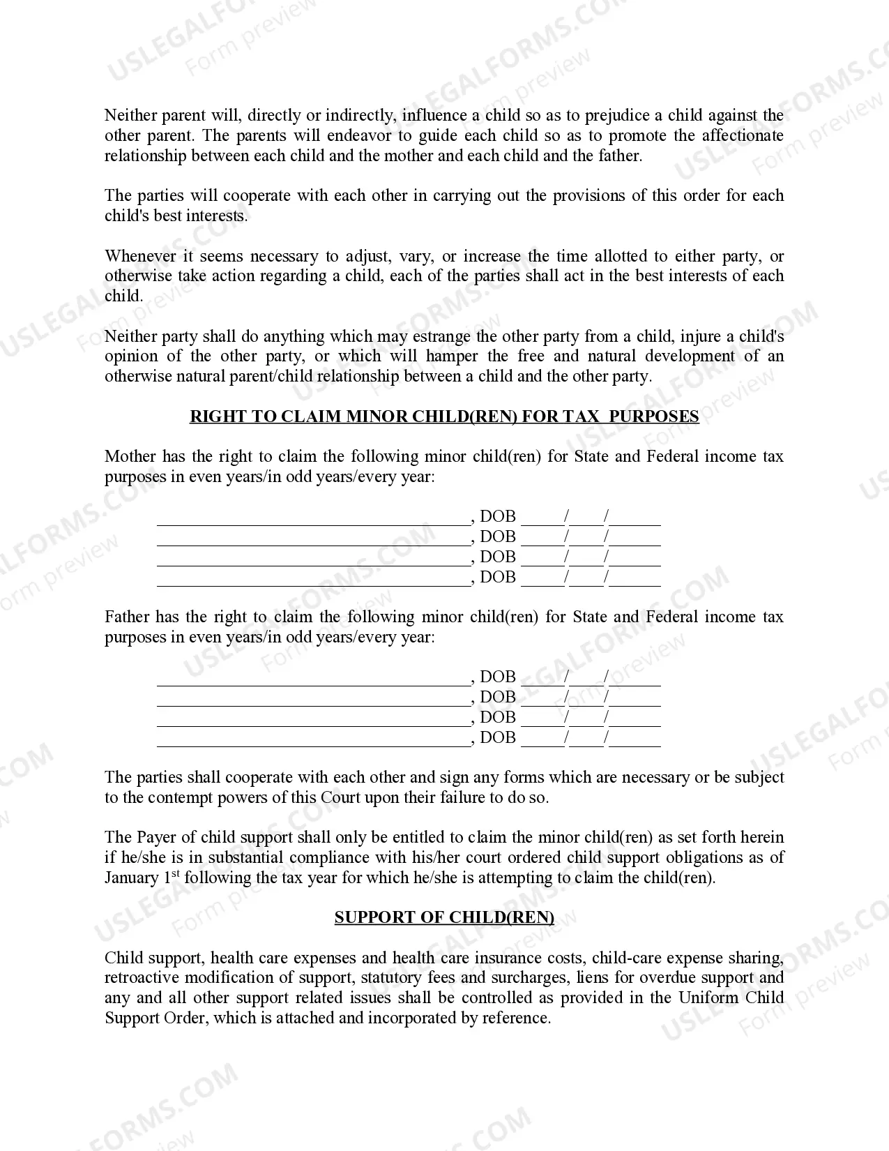 Preview Michigan Judicial Circuit Court - Order Regarding Custody, Parenting Time (Visitation) and Child Support - Joint Physical Custody with Parenting Time Schedule Occuring on Weekends