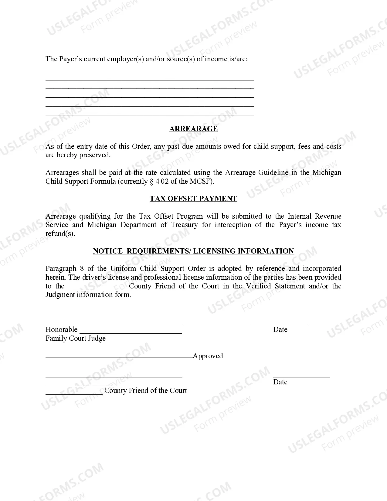 Preview Michigan Judicial Circuit Court - Order Regarding Custody, Parenting Time (Visitation) and Child Support - Joint Physical Custody with Parenting Time Schedule Occuring on Weekends