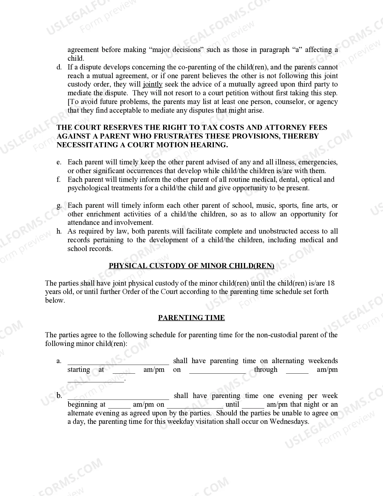 Preview Michigan Judicial Circuit Court - Order Regarding Custody, Parenting Time (Visitation) and Child Support - Joint Physical Custody with Parenting Time Schedule for Alternating Weekends