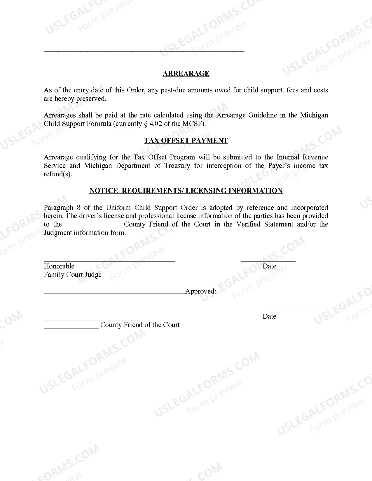Preview Michigan Judicial Circuit Court - Order Regarding Custody, Parenting Time (Visitation) and Child Support - Joint Physical Custody with Parenting Time Schedule for Alternating Weekends