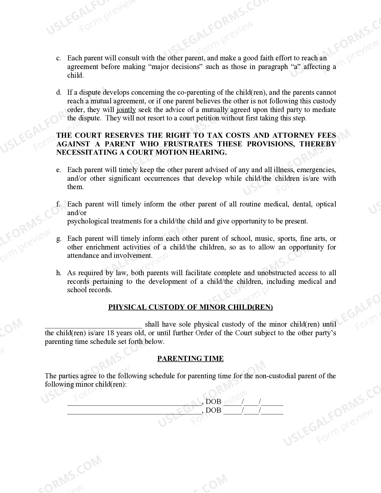 Preview Michigan Judicial Circuit Court - Order Regarding Custody, Parenting Time (Visitation) and Child Support - Split Physical Custody with Standard Schedule