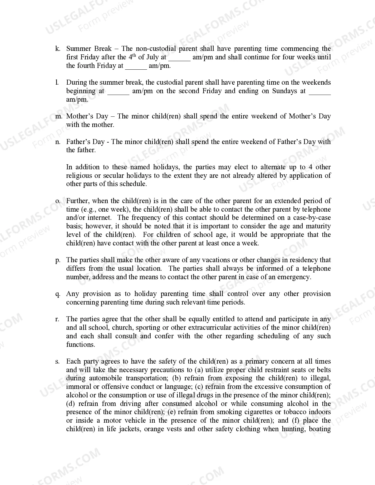 Preview Michigan Judicial Circuit Court - Order Regarding Custody, Parenting Time (Visitation) and Child Support - Split Physical Custody with Standard Schedule