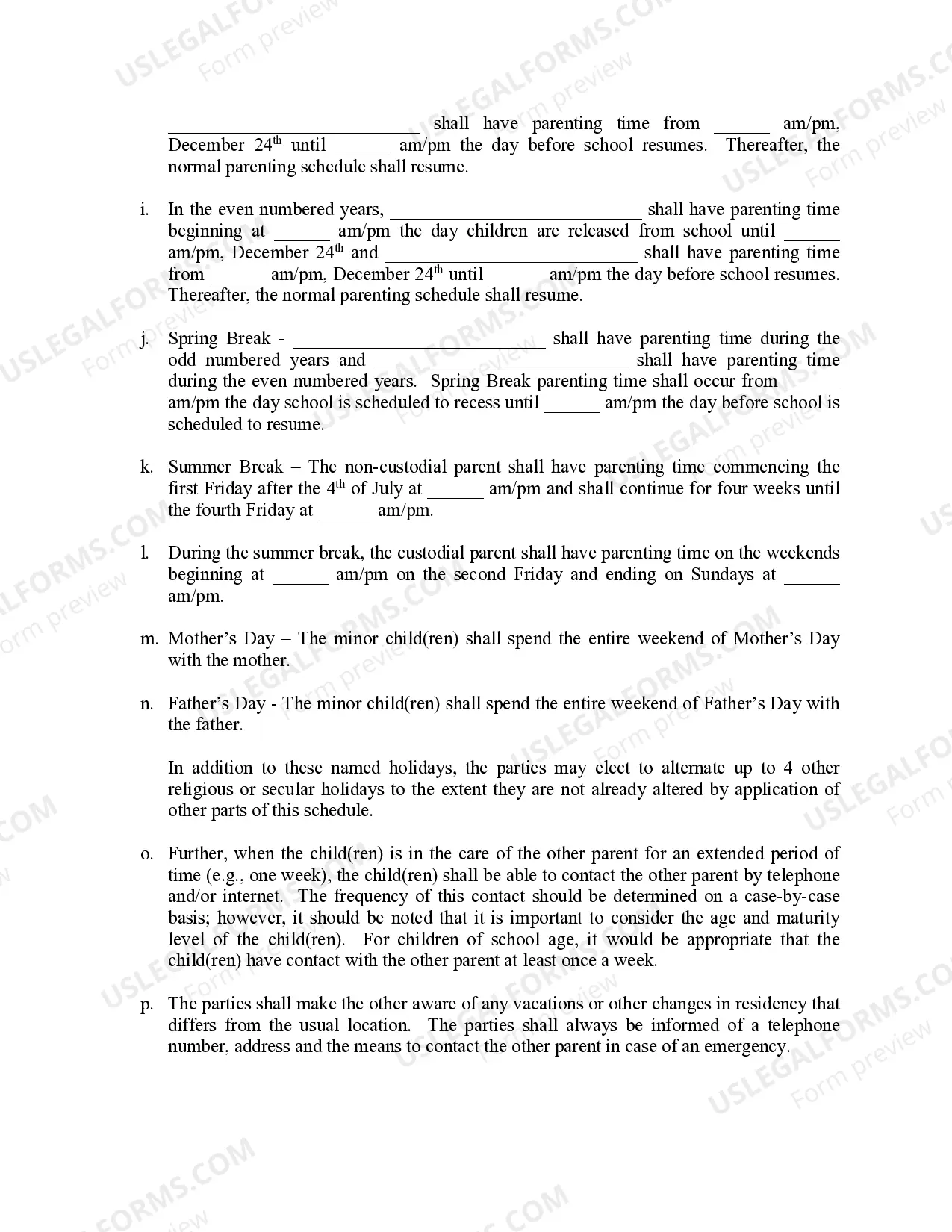 Preview Michigan Judicial Circuit Court - Order Regarding Custody, Parenting Time (Visitation) and Child Support - Split Physical Custody with Standard Schedule