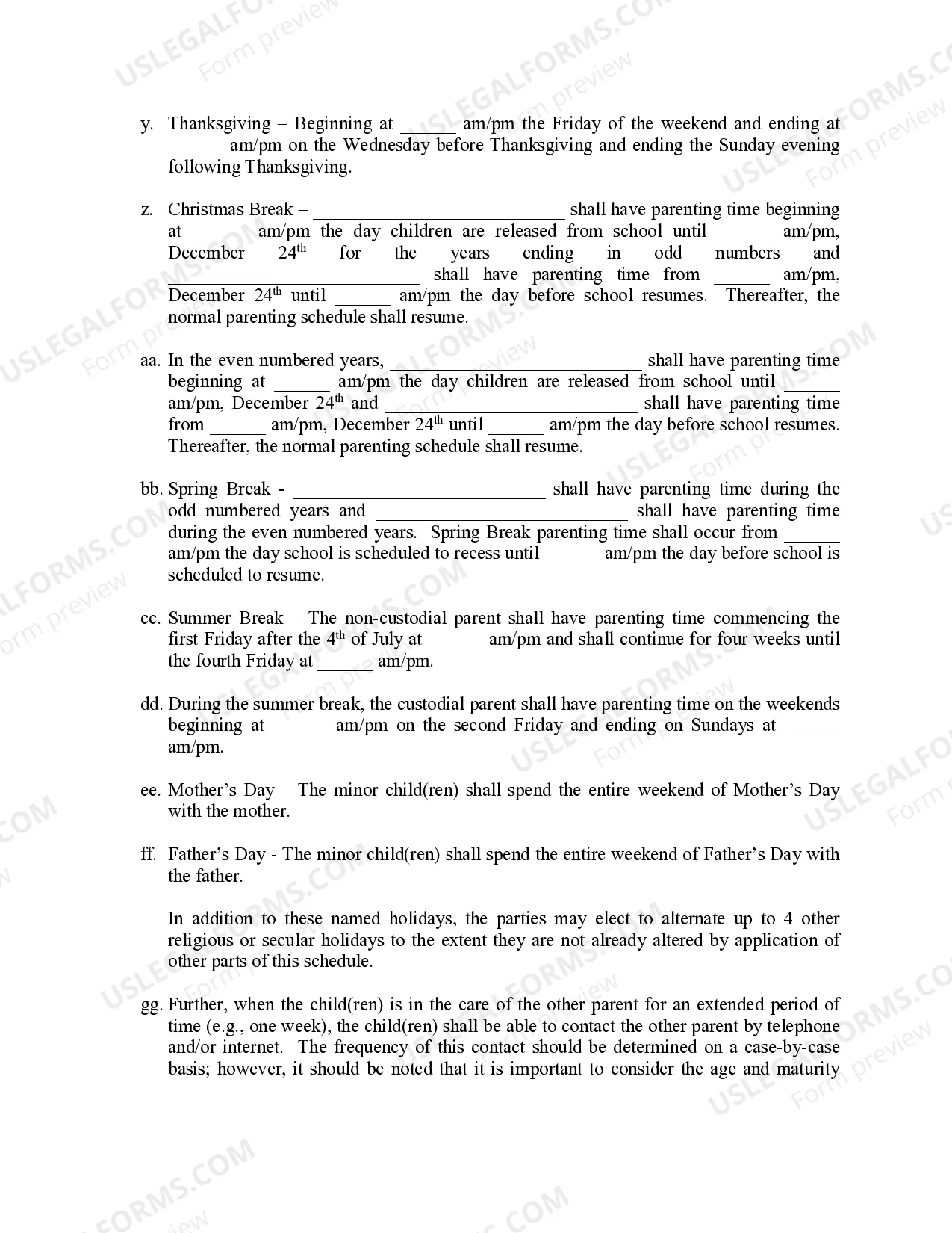 Preview Michigan Judicial Circuit Court - Order Regarding Custody, Parenting Time (Visitation) and Child Support - Split Physical Custody with Various Scheduling Options