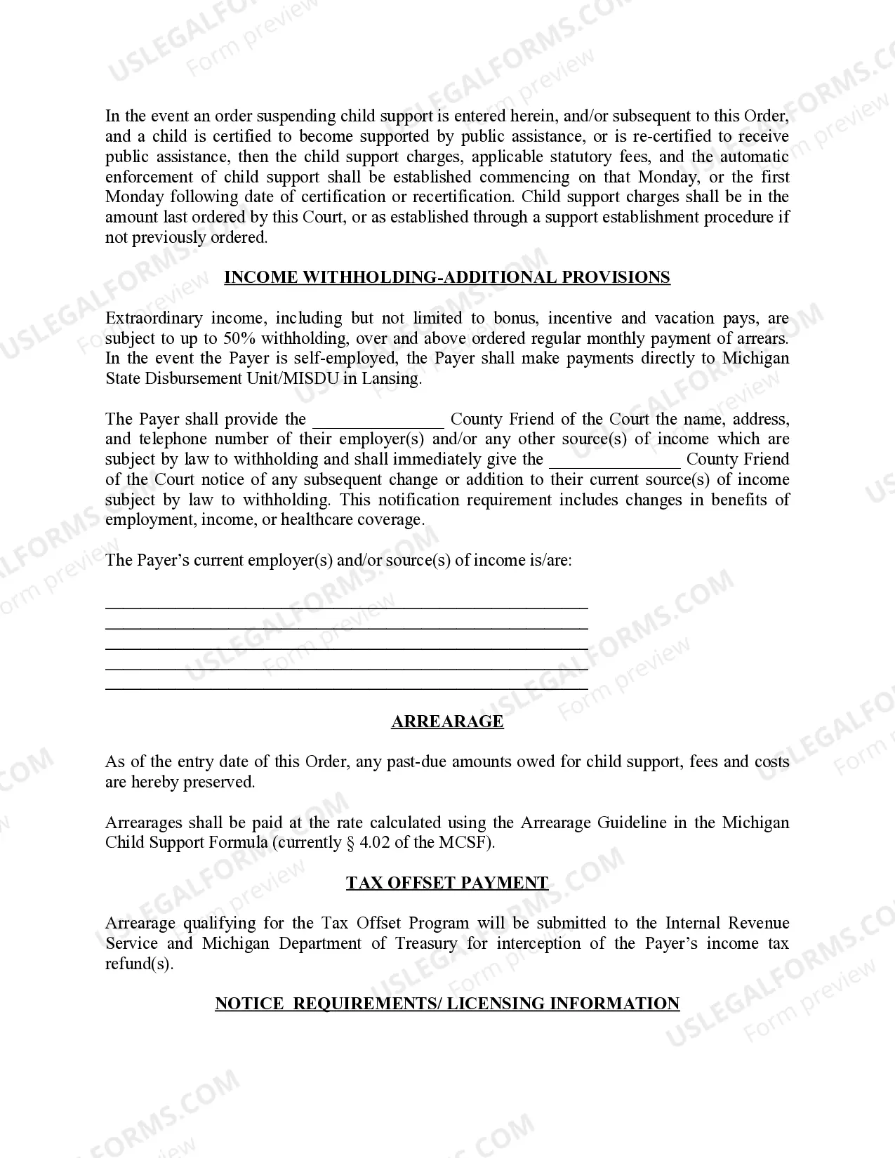 Preview Michigan Judicial Circuit Court - Order Regarding Custody, Parenting Time (Visitation) and Child Support - Sole Physical Custody with Supervised Visitation