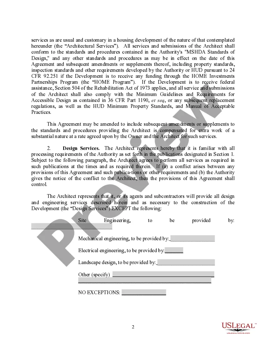 Preview Agreement for Architectural Design and Administration Services