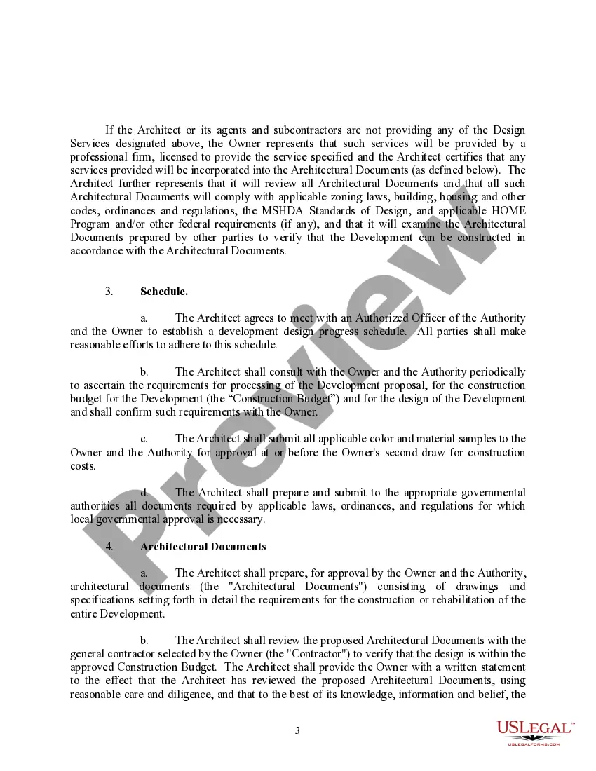 Preview Agreement for Architectural Design and Administration Services