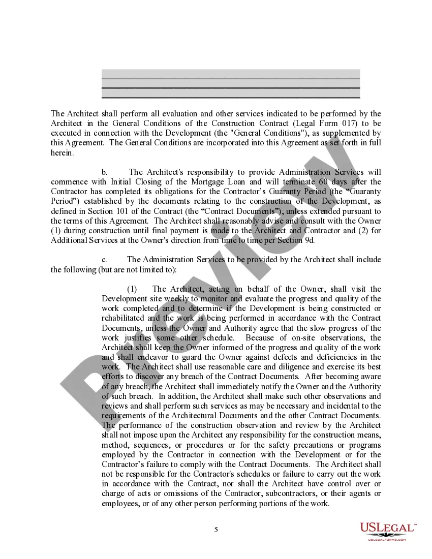 Preview Agreement for Architectural Design and Administration Services