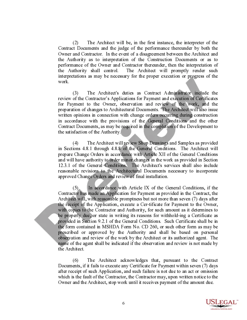 Preview Agreement for Architectural Design and Administration Services