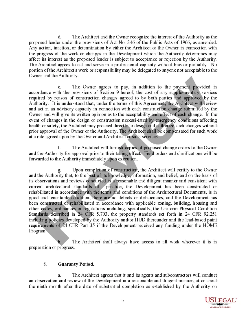 Preview Agreement for Architectural Design and Administration Services