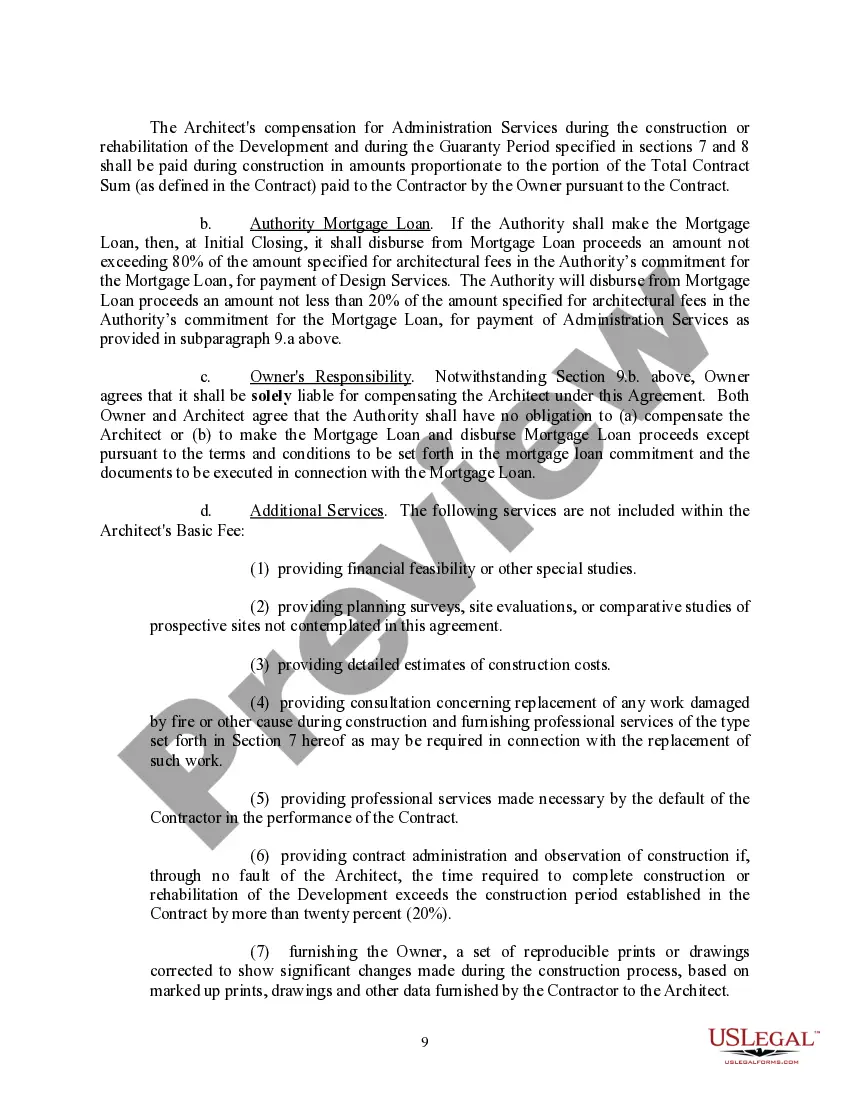 Preview Agreement for Architectural Design and Administration Services