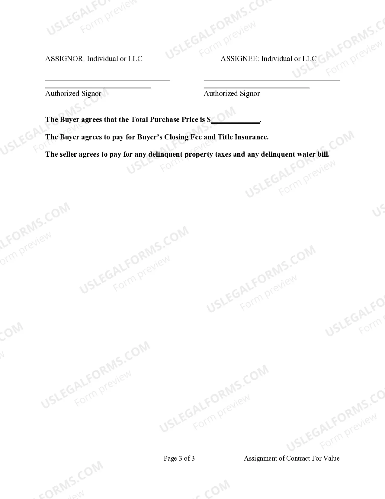 Preview Assignment of Contract for Value