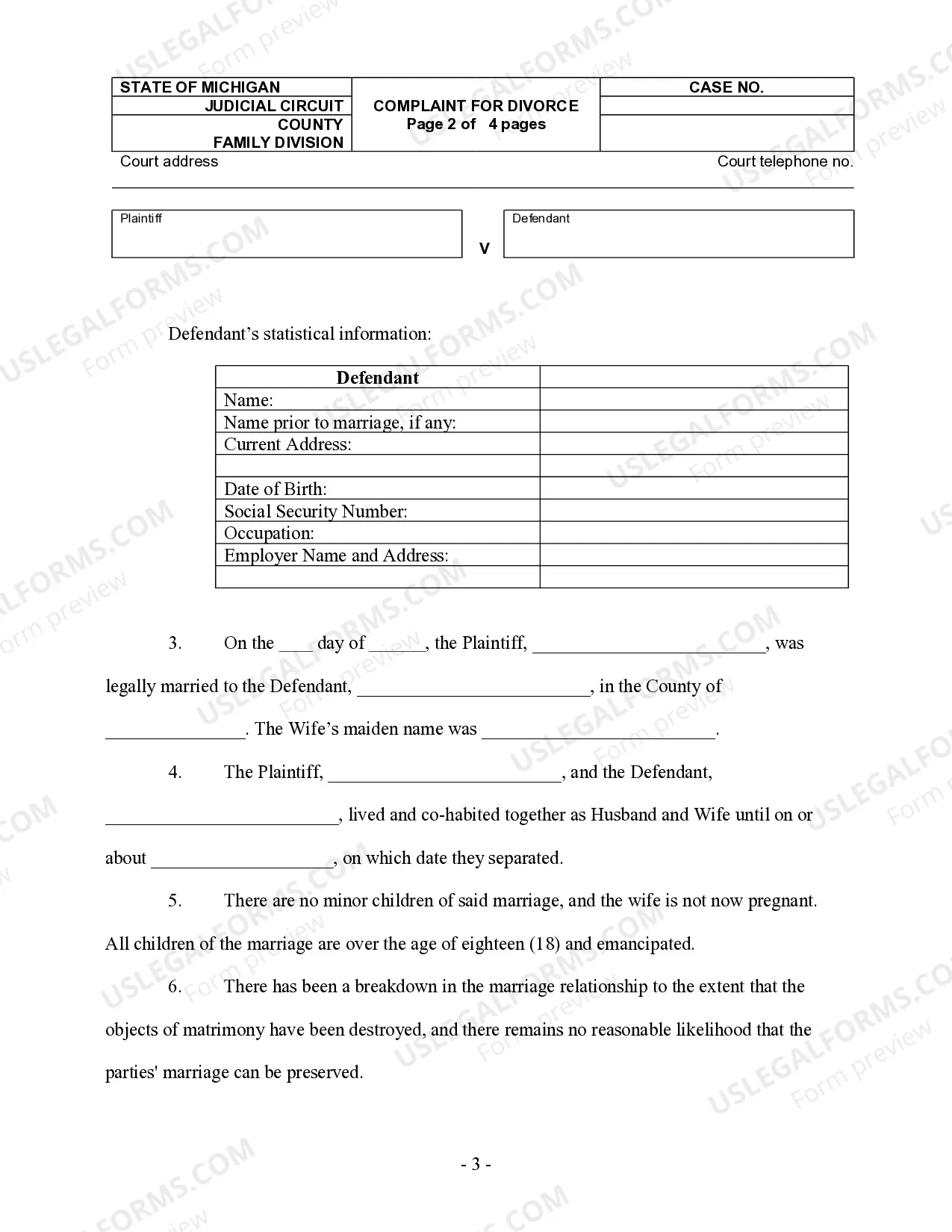 Preview Complaint for Divorce for People with Adult Children