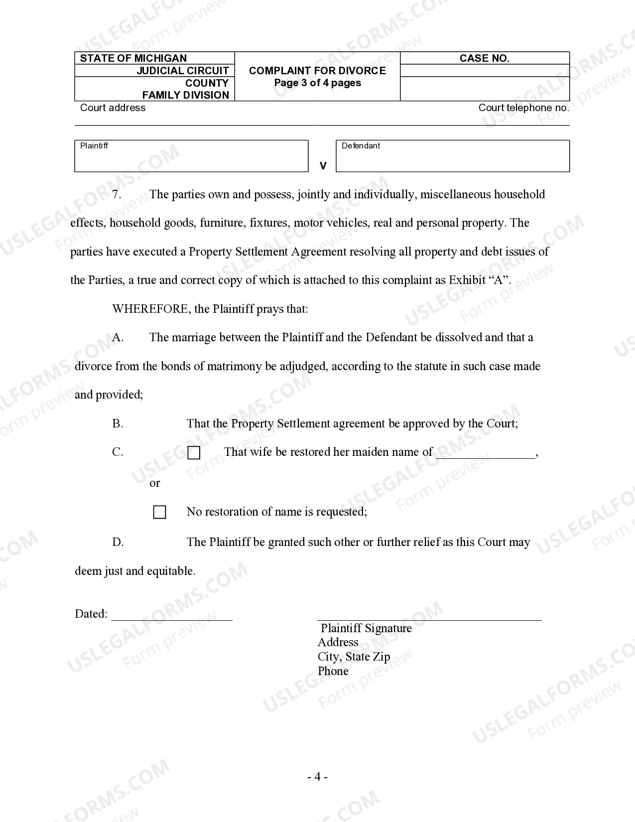 Preview Complaint for Divorce for People with Adult Children