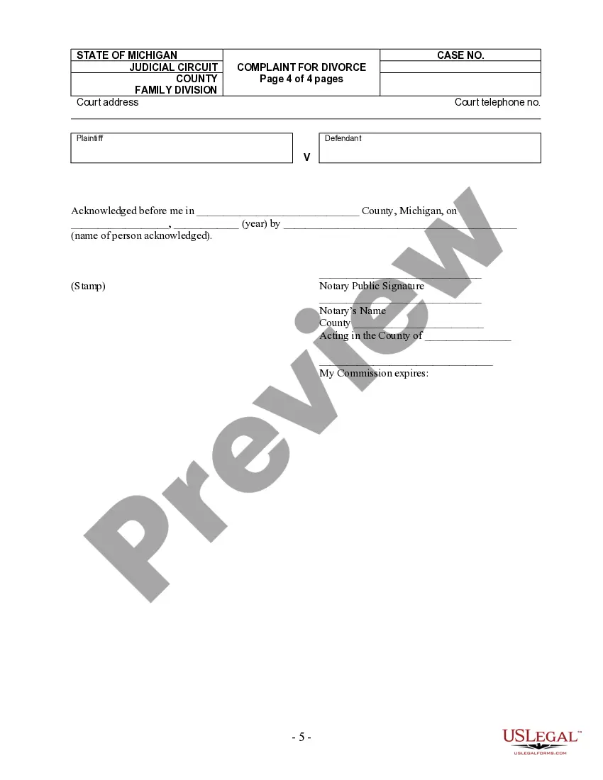 Preview Complaint for Divorce for People with No Children