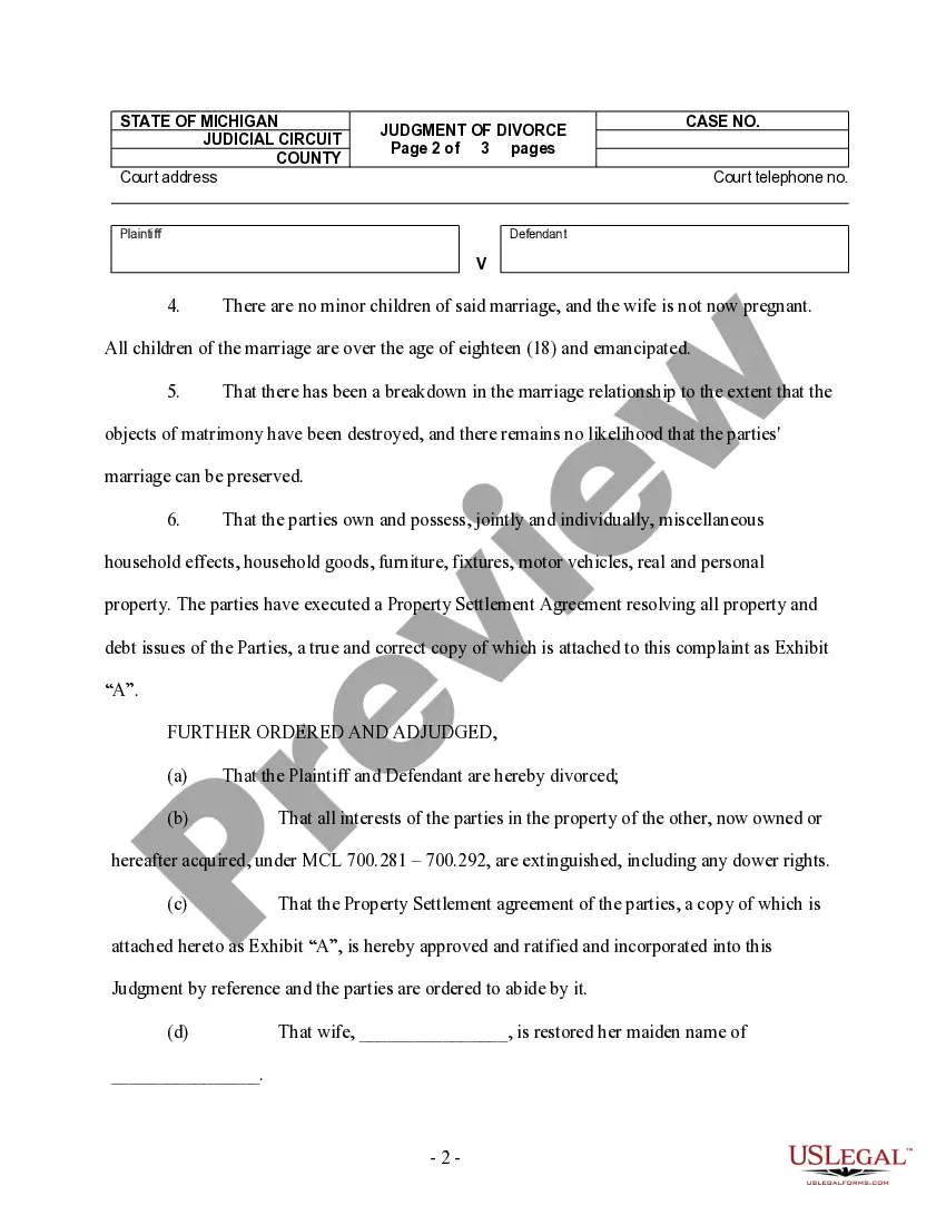 Preview Judgment of Divorce for People with Adult Children