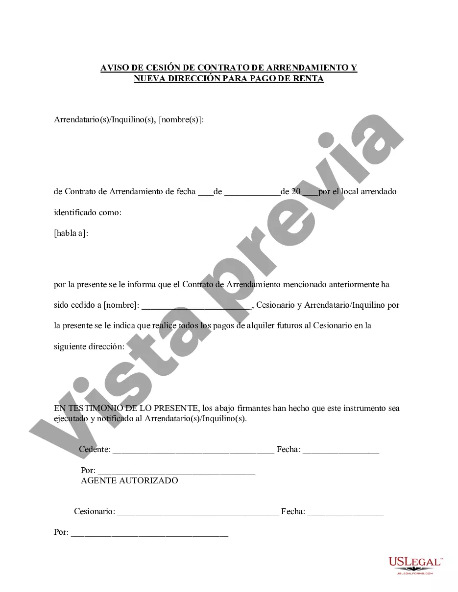 Get Cesión de Arrendamiento del Arrendador con Aviso de Cesión Preview Cesión de Arrendamiento del Arrendador con Aviso de Cesión