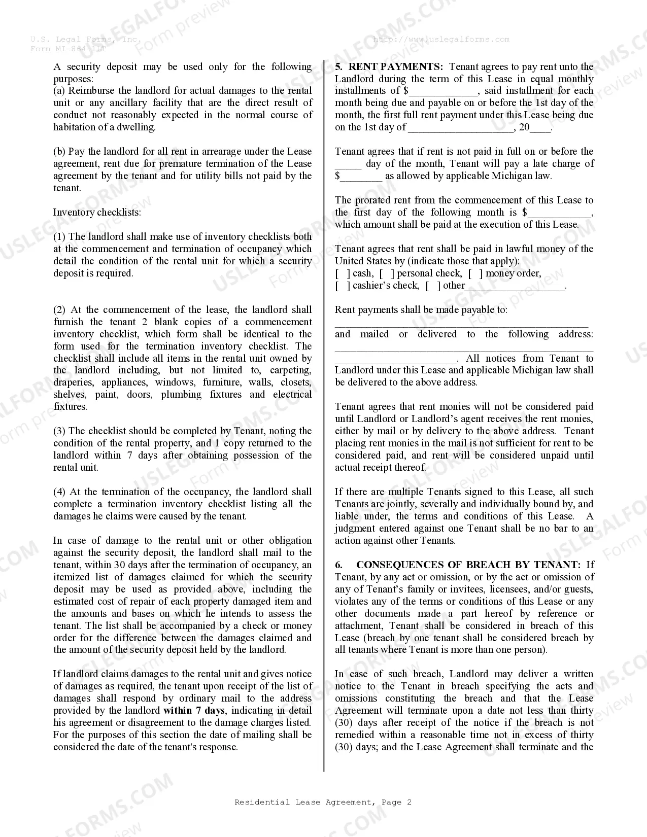 Preview Residential Lease or Rental Agreement for Month to Month