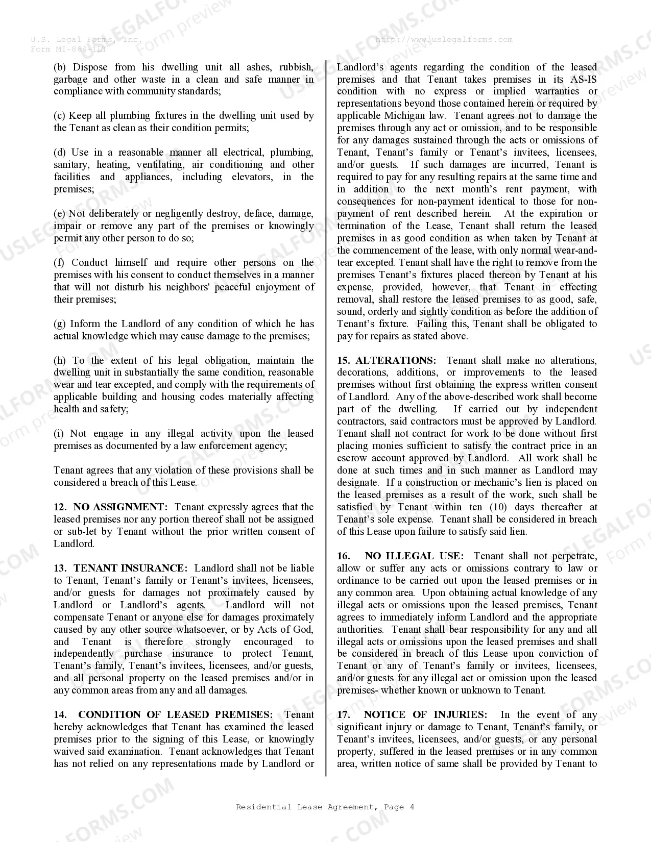 Preview Residential Lease or Rental Agreement for Month to Month