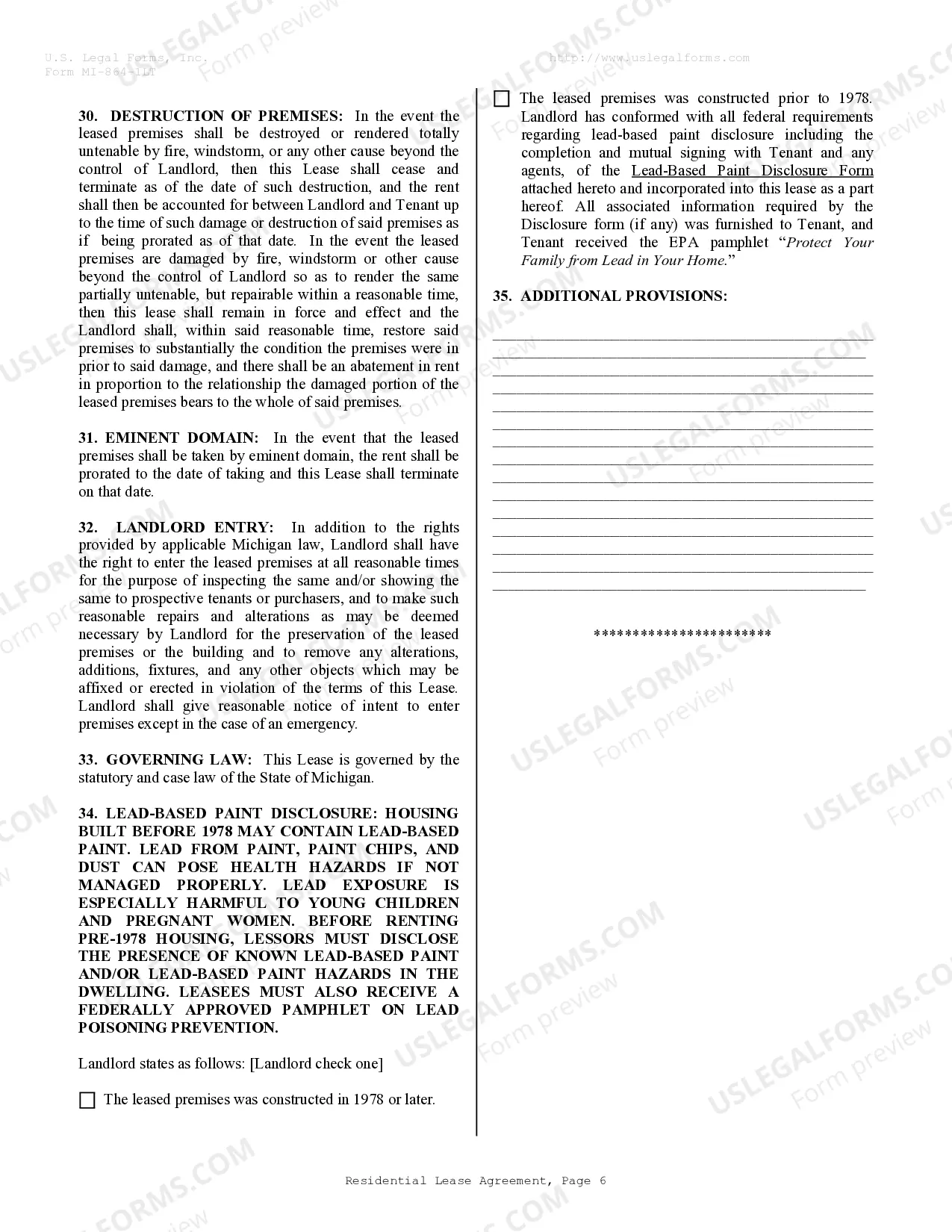 Preview Residential Lease or Rental Agreement for Month to Month
