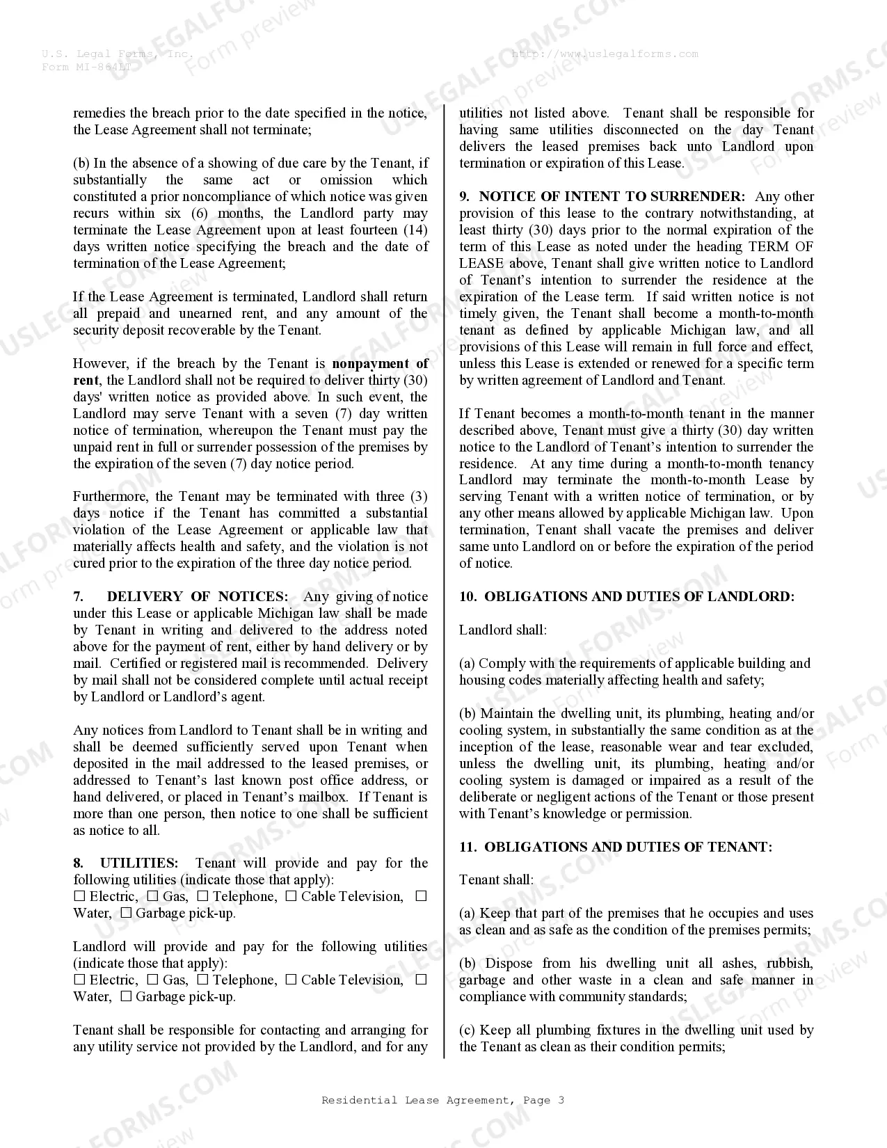 Preview Residential Rental Lease Agreement