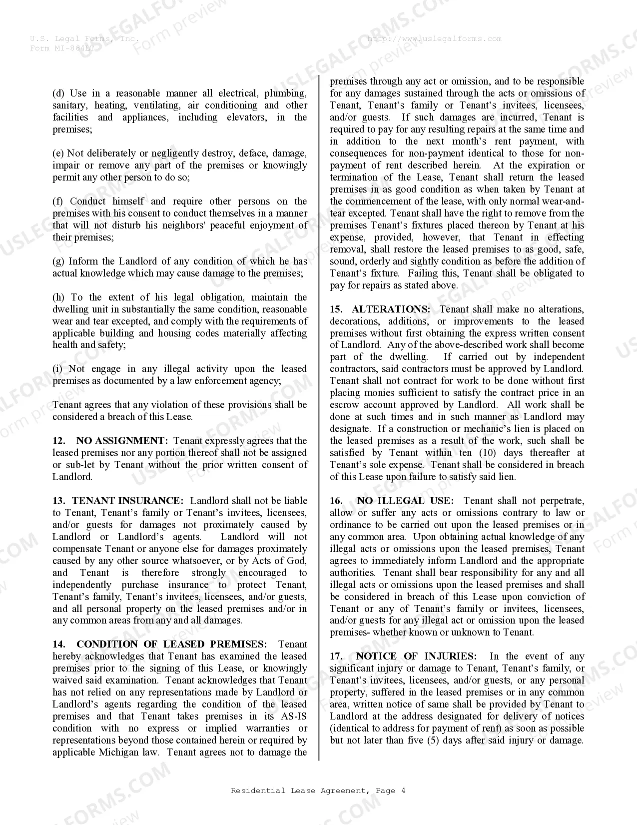 Preview Residential Rental Lease Agreement