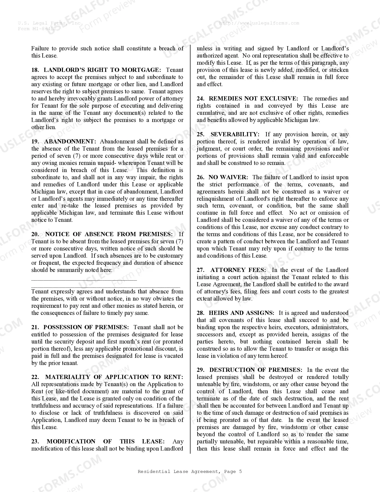 Preview Residential Rental Lease Agreement