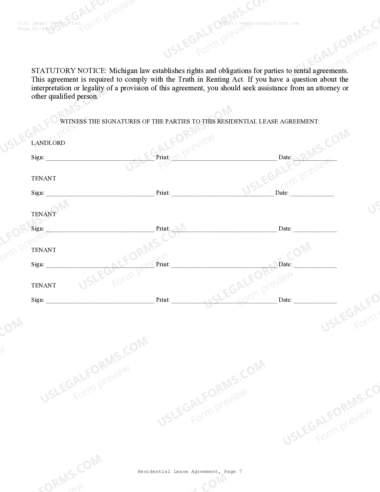Preview Residential Rental Lease Agreement