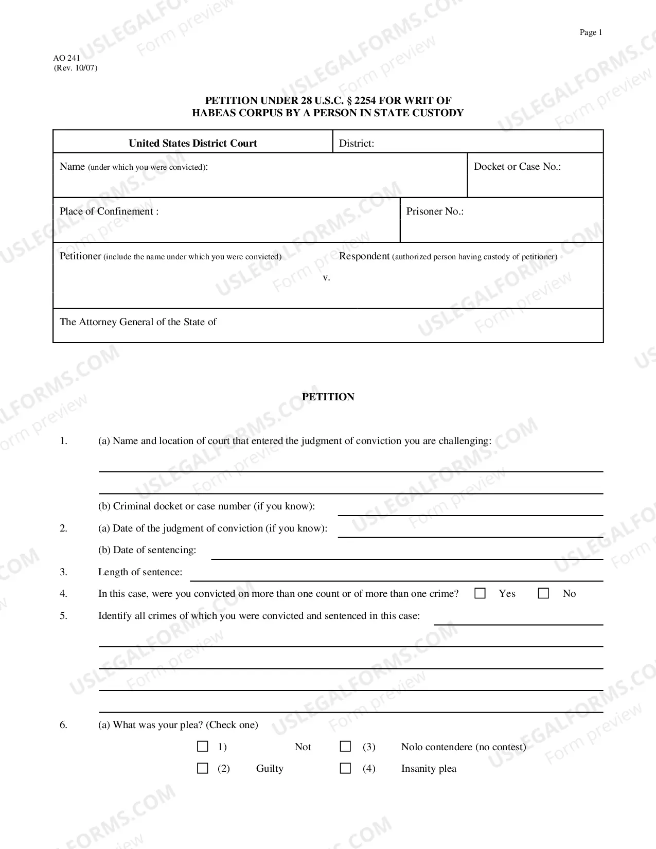Preview Application for Writ of Habeas Corpus under 28 U.S.C. 2254 by a Person in State Custody