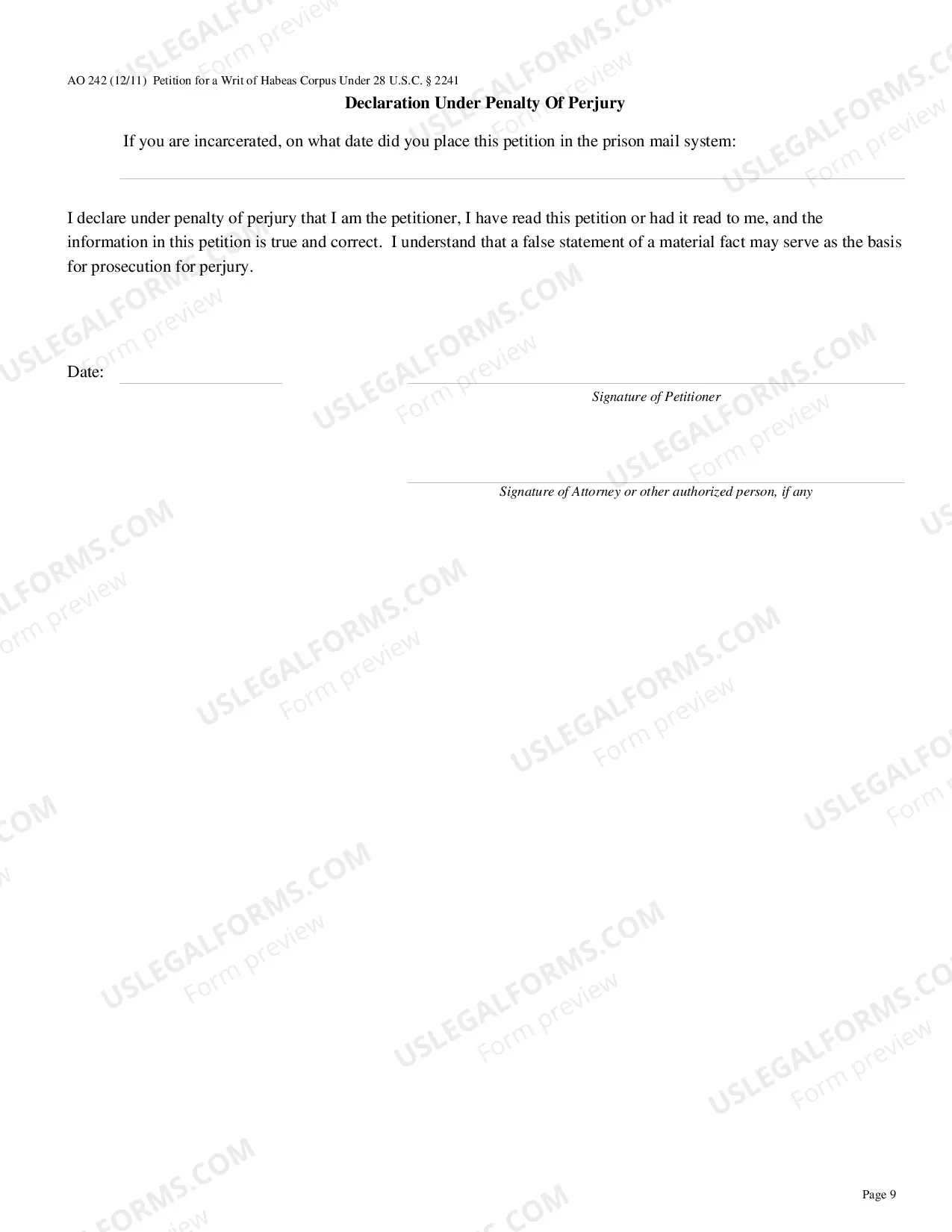 Preview Application for Writ of Habeas Corpus under 28 U.S.C. 2241 by a Person in Federal Custody