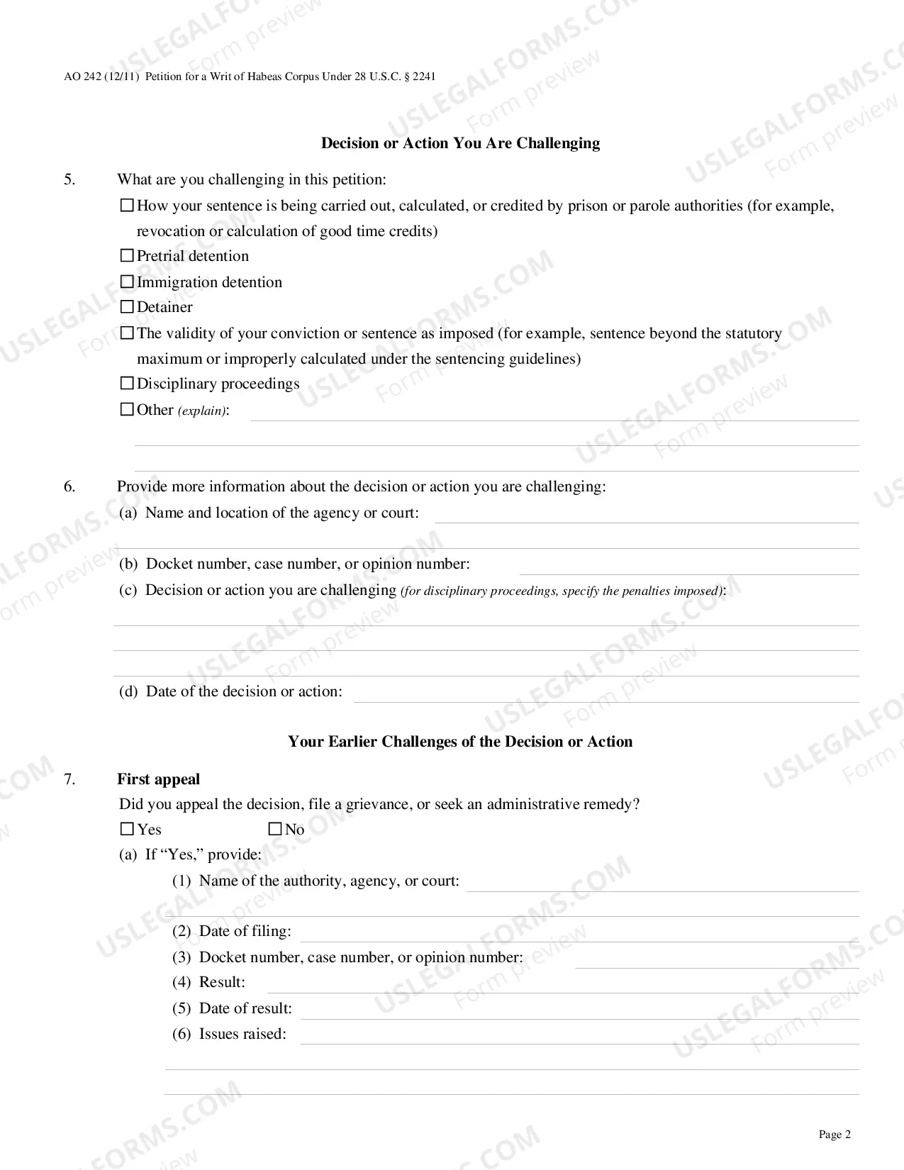 Preview Application for Writ of Habeas Corpus under 28 U.S.C. 2241 by a Person in Federal Custody