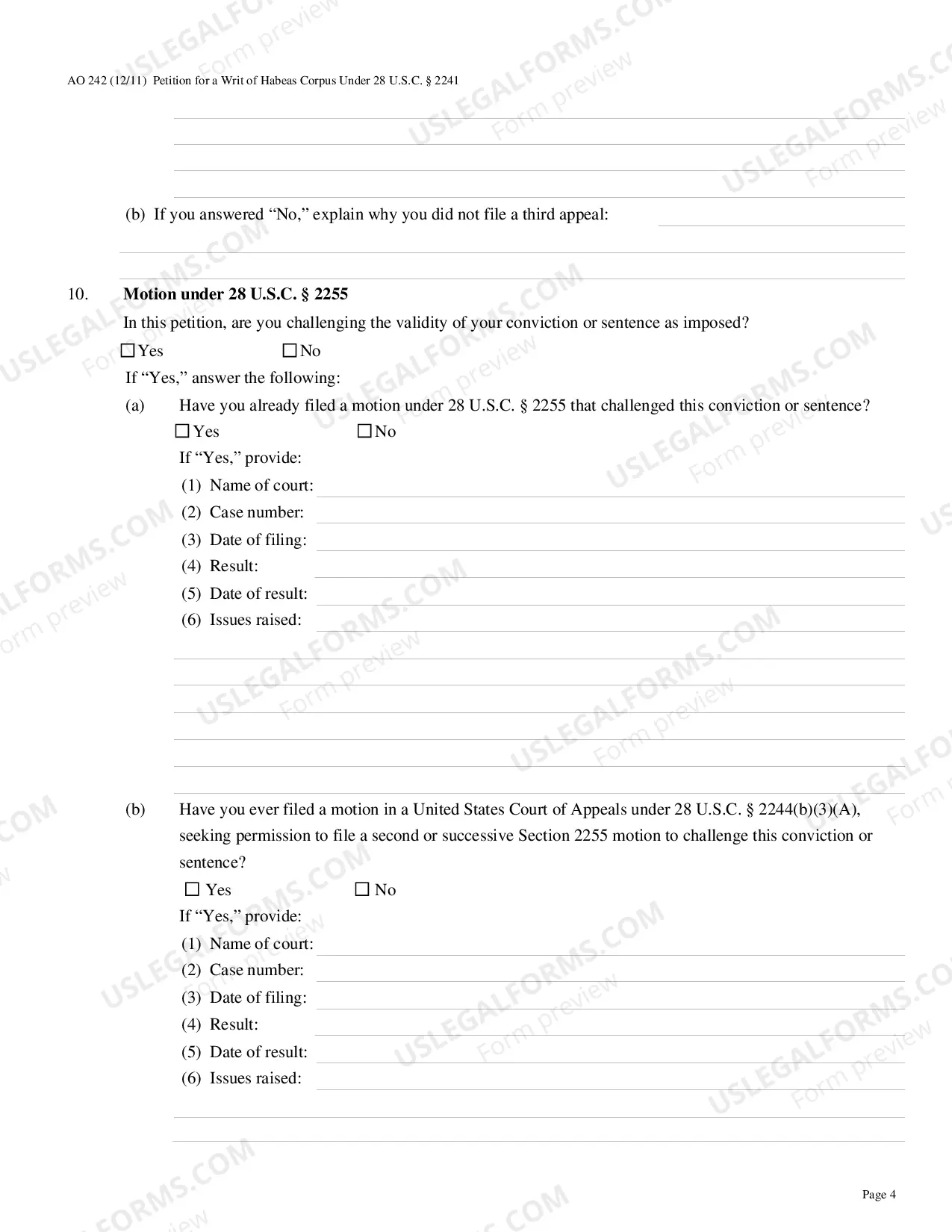 Preview Application for Writ of Habeas Corpus under 28 U.S.C. 2241 by a Person in Federal Custody