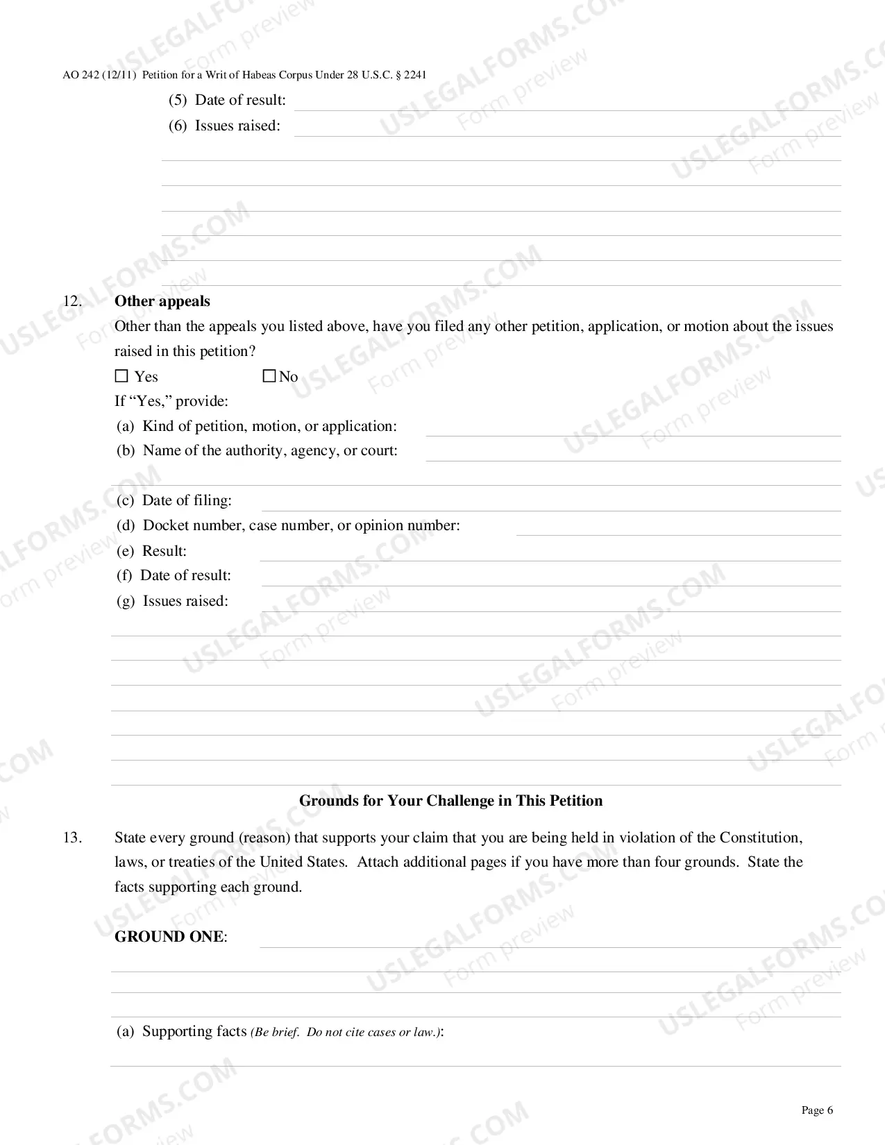 Preview Application for Writ of Habeas Corpus under 28 U.S.C. 2241 by a Person in Federal Custody