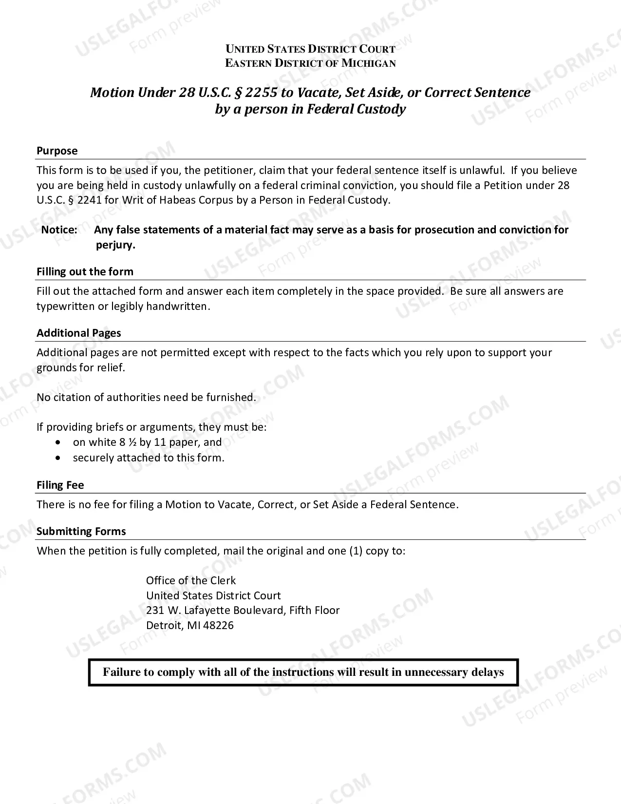 Preview Motion under 28 U.S.C. 2255 to Vacate, Set Aside, or Correct Sentence by a Person in Federal Custody