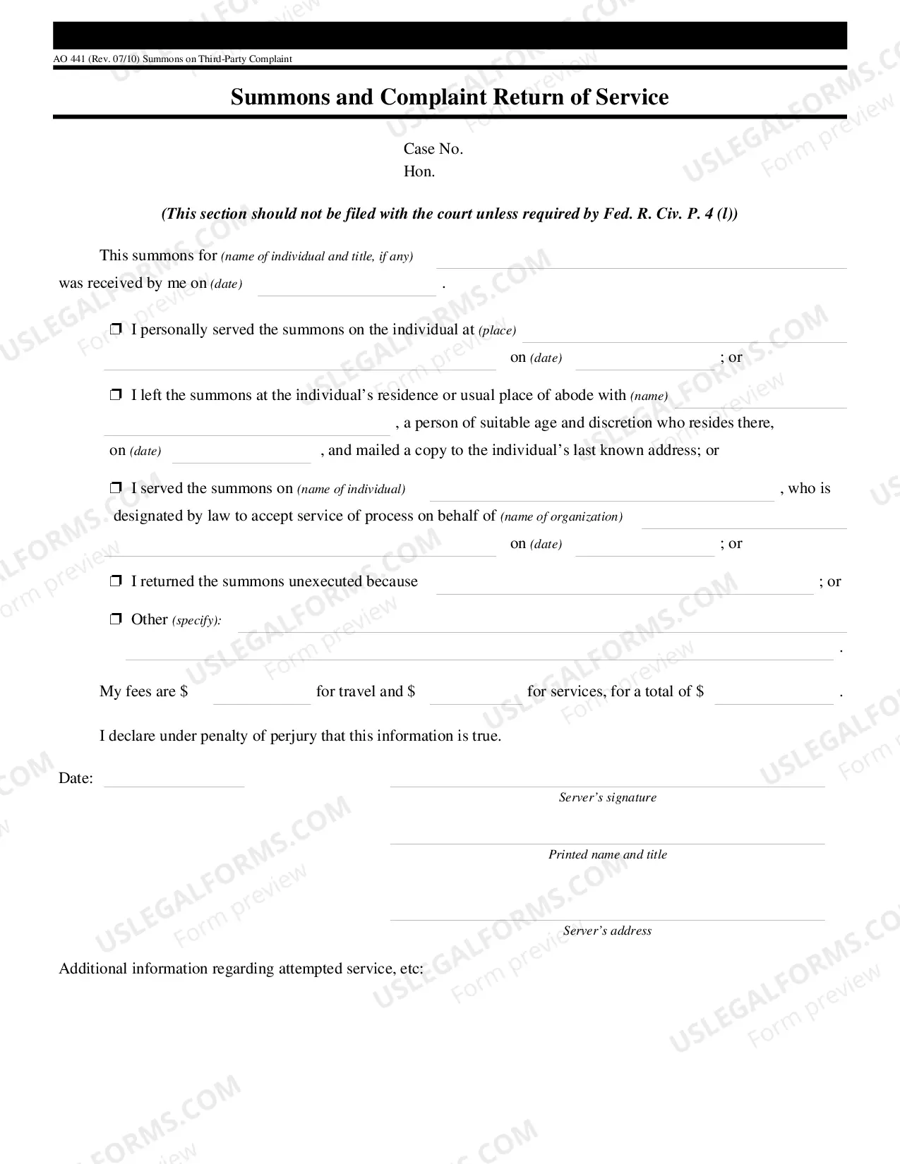 Preview Summons in a Civil Action (Third Party)