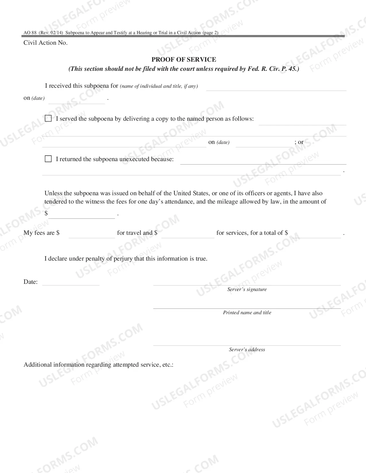 Preview Subpoena to Appear and Testify at a Hearing or Trial in a Civil Action