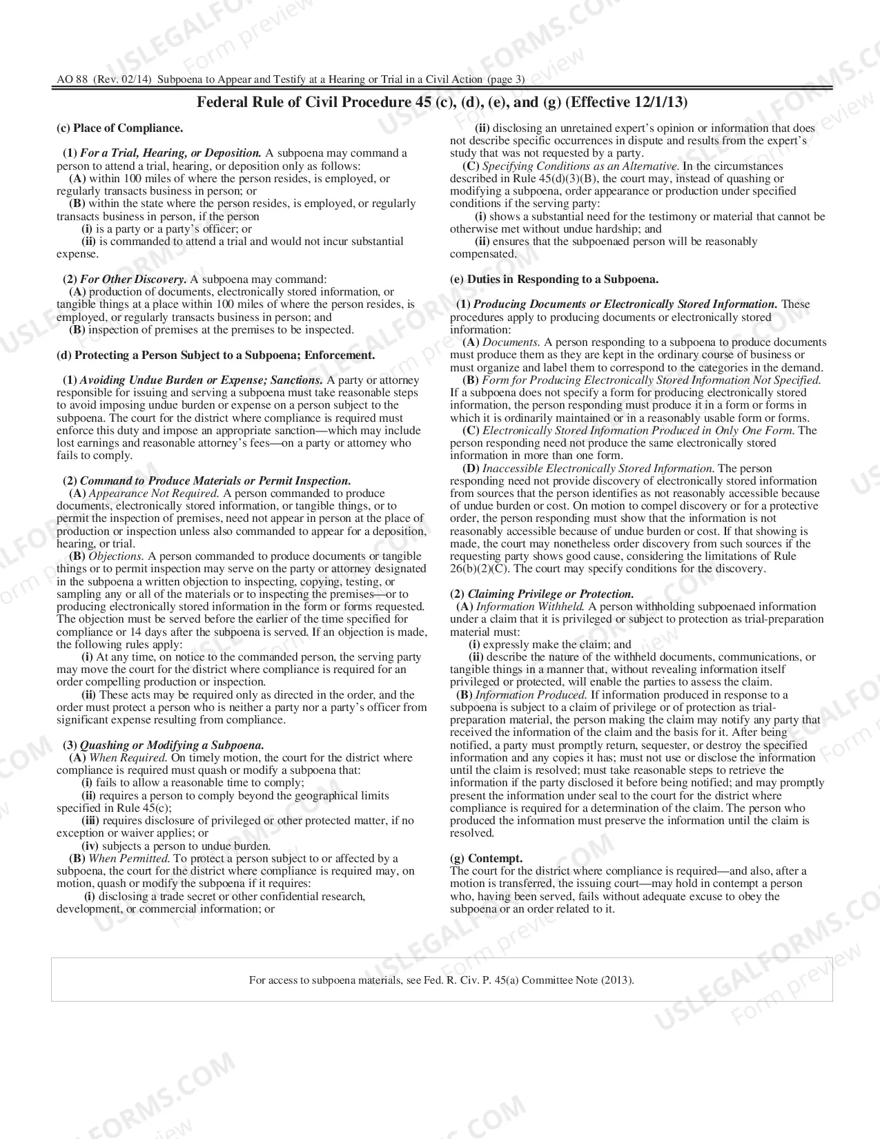 Preview Subpoena to Appear and Testify at a Hearing or Trial in a Civil Action