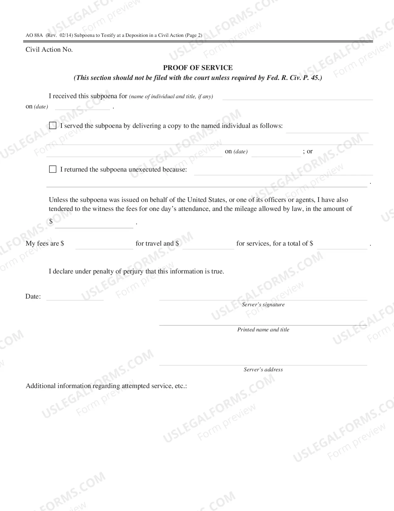 Preview Subpoena to Testify at a Deposition in a Civil Action