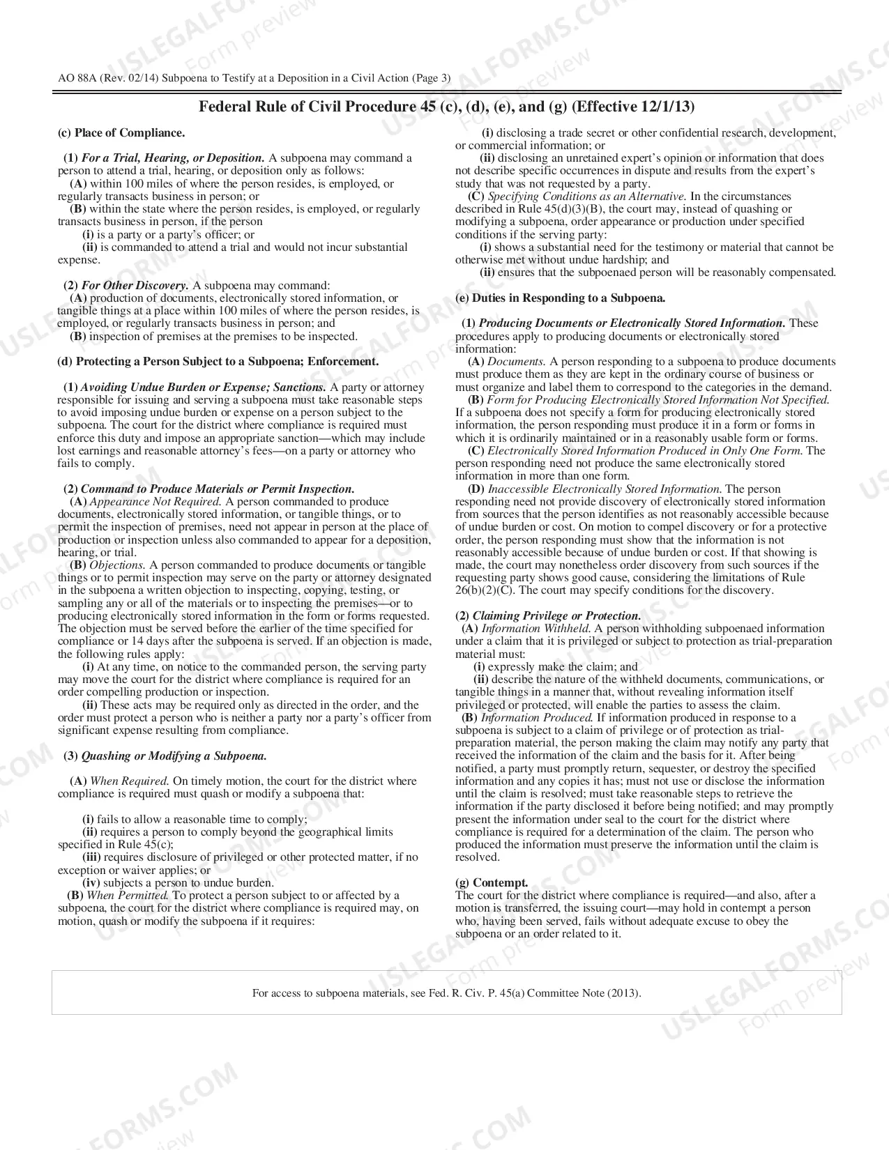 Preview Subpoena to Testify at a Deposition in a Civil Action