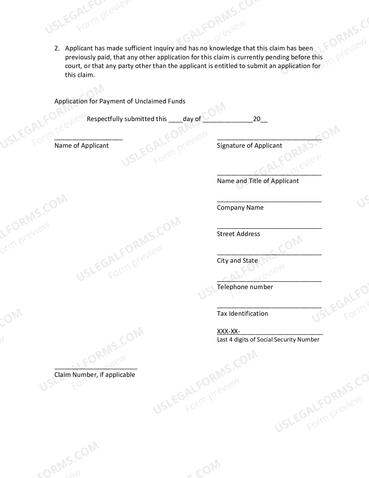 Preview Application For Payment From Unclaimed Funds