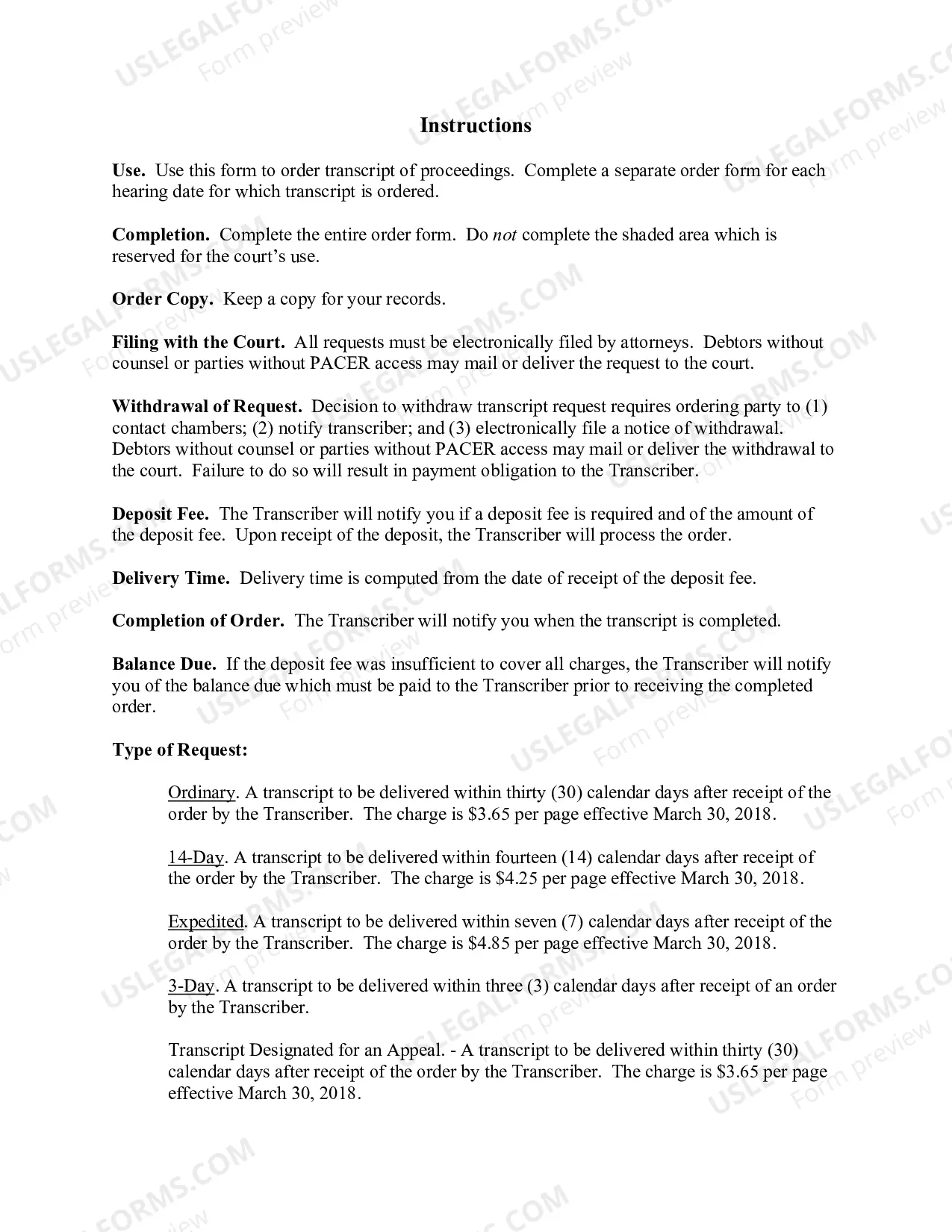 Preview Transcript Order Form
