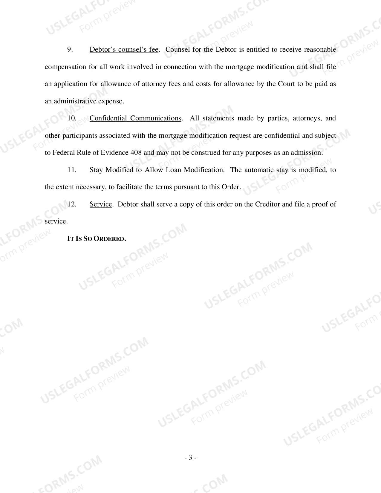 Preview Order Granting Debtor's Motion Requesting Mortgage Modification Review
