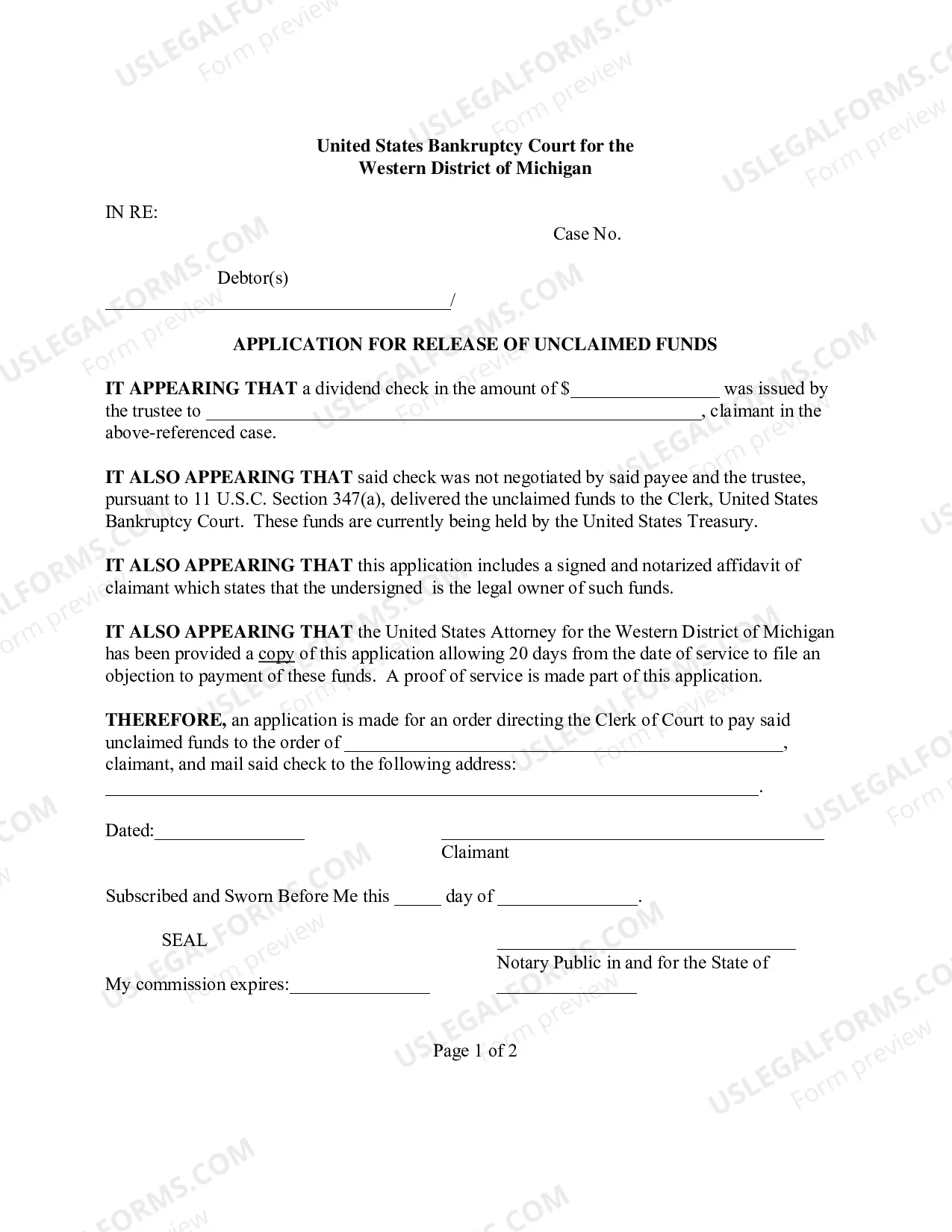 Preview Application For Release of Unclaimed Funds (Claimant)