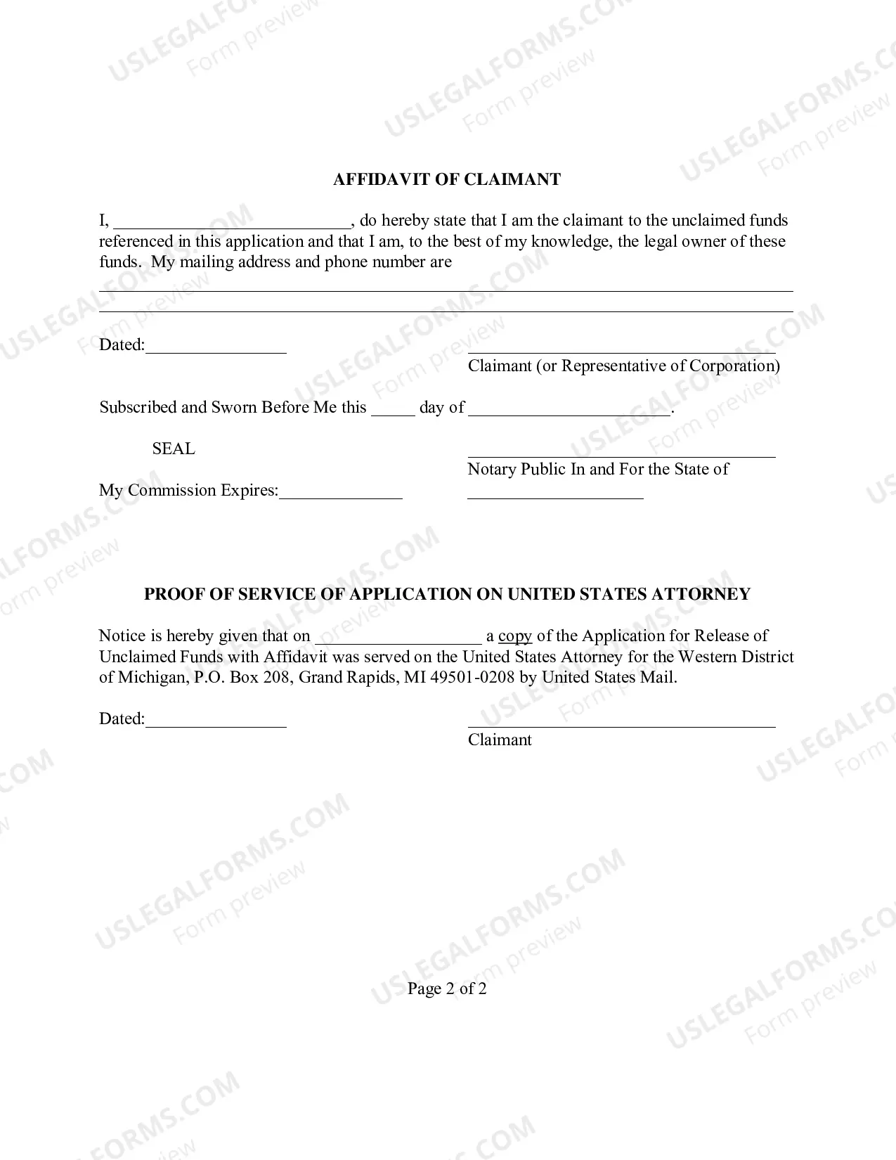 Preview Application For Release of Unclaimed Funds (Claimant)