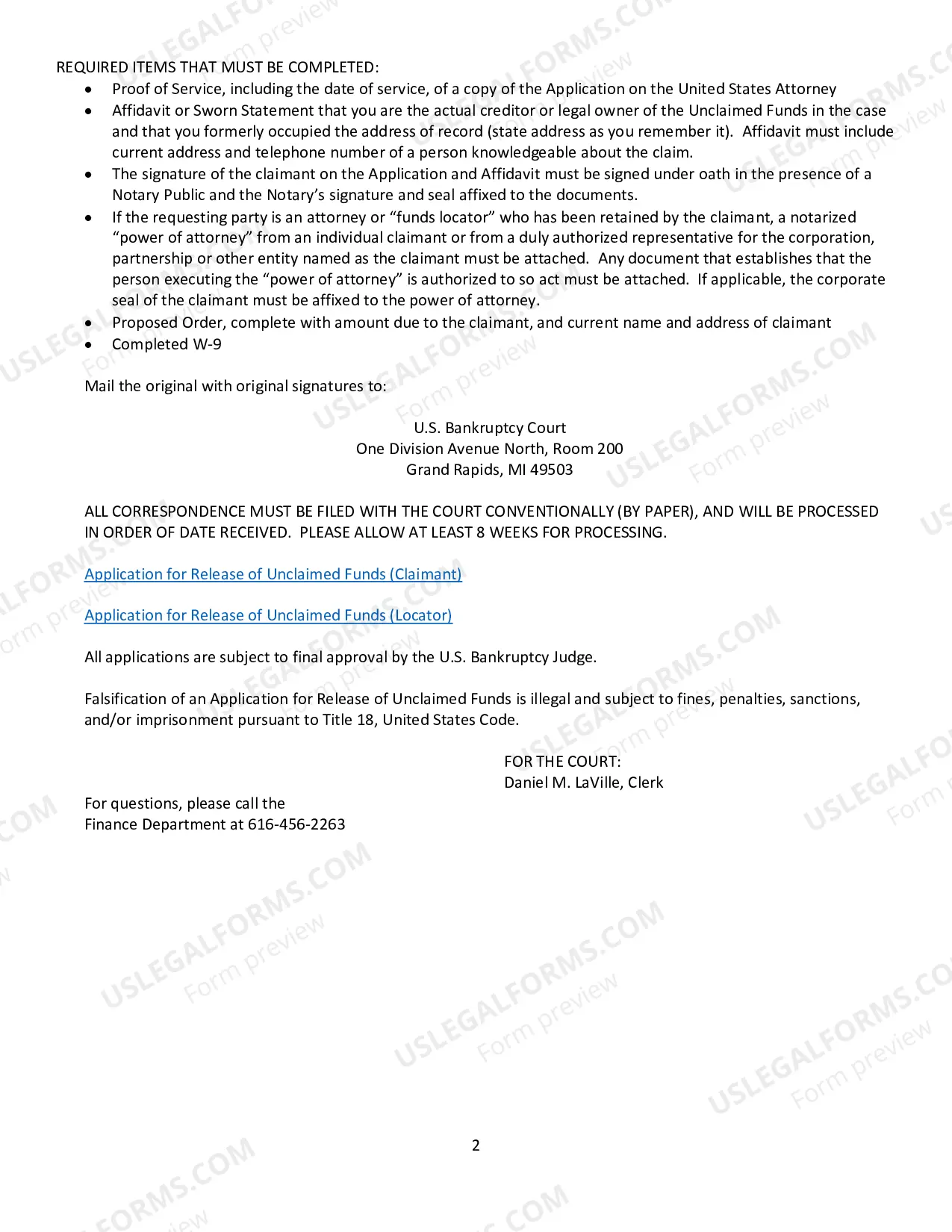 Preview Application For Release of Unclaimed Funds (Funds Locator)