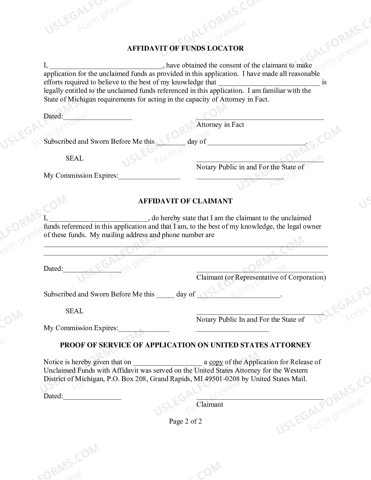 Preview Application For Release of Unclaimed Funds (Funds Locator)