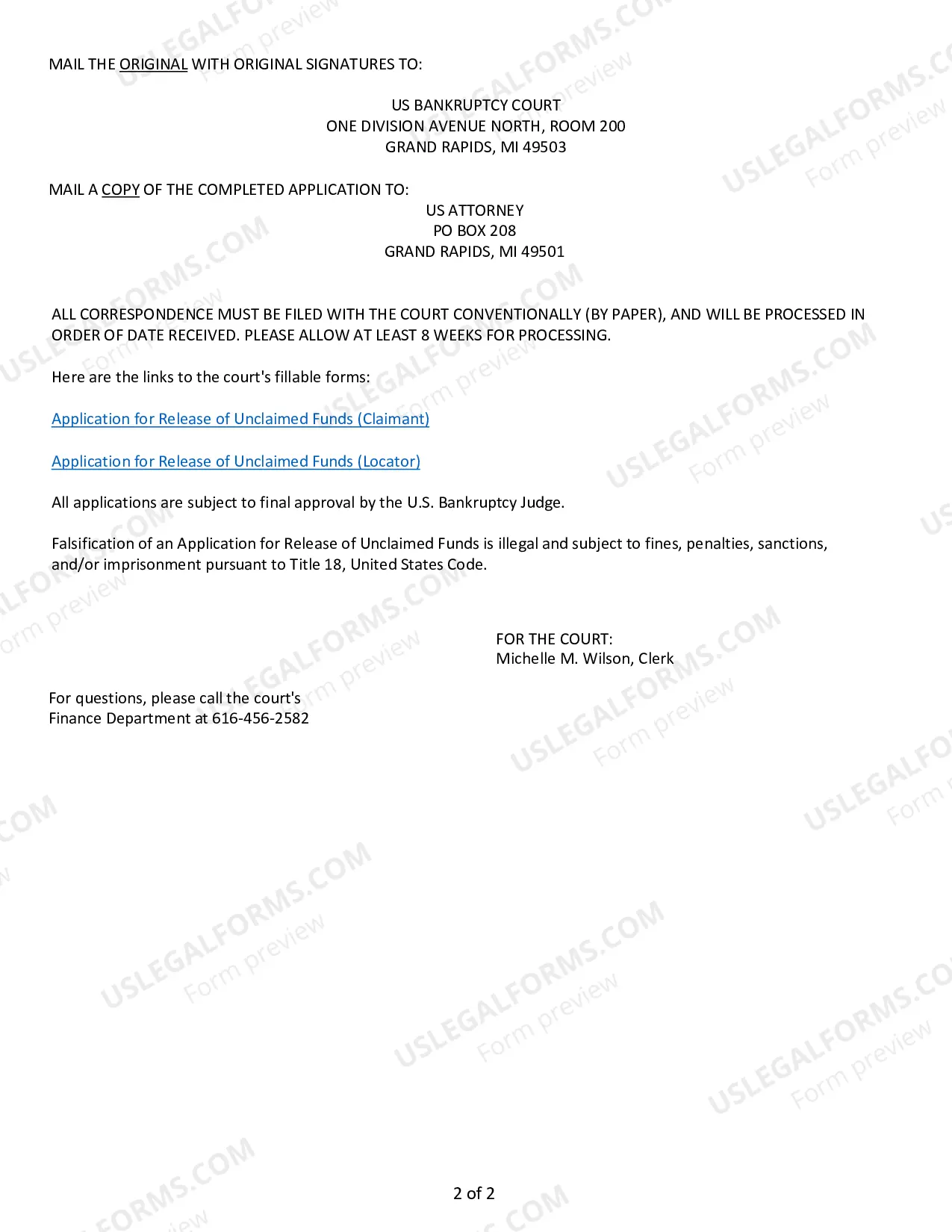 Preview Notice of Requirements And Application And Order For Release of Unclaimed Funds